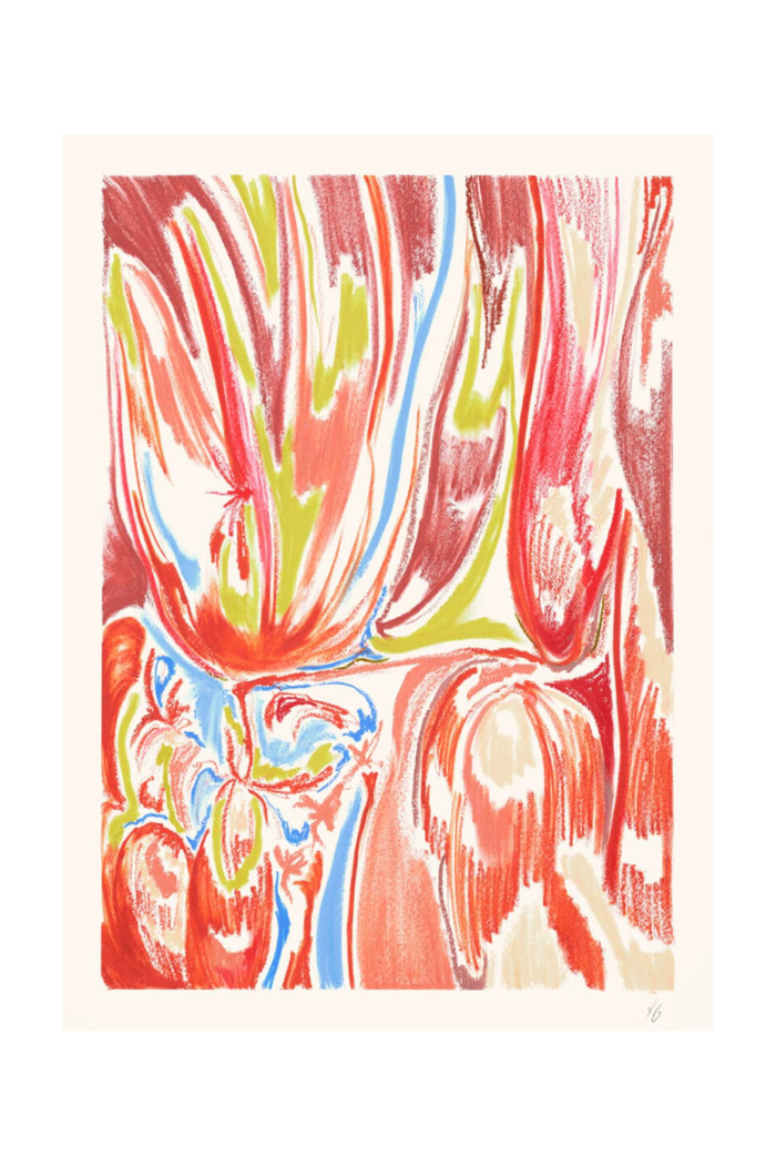Abstract artwork with vibrant colors on a white background