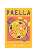 Book cover with illustrated pan of paella on white background