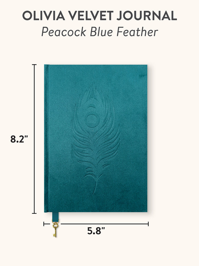 Peacock Blue Feather Olivia Velvet A5 Journal