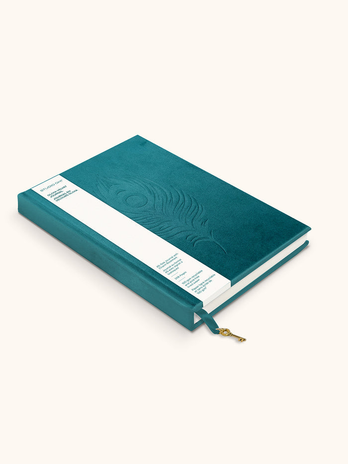 Peacock Blue Feather Olivia Velvet A5 Journal