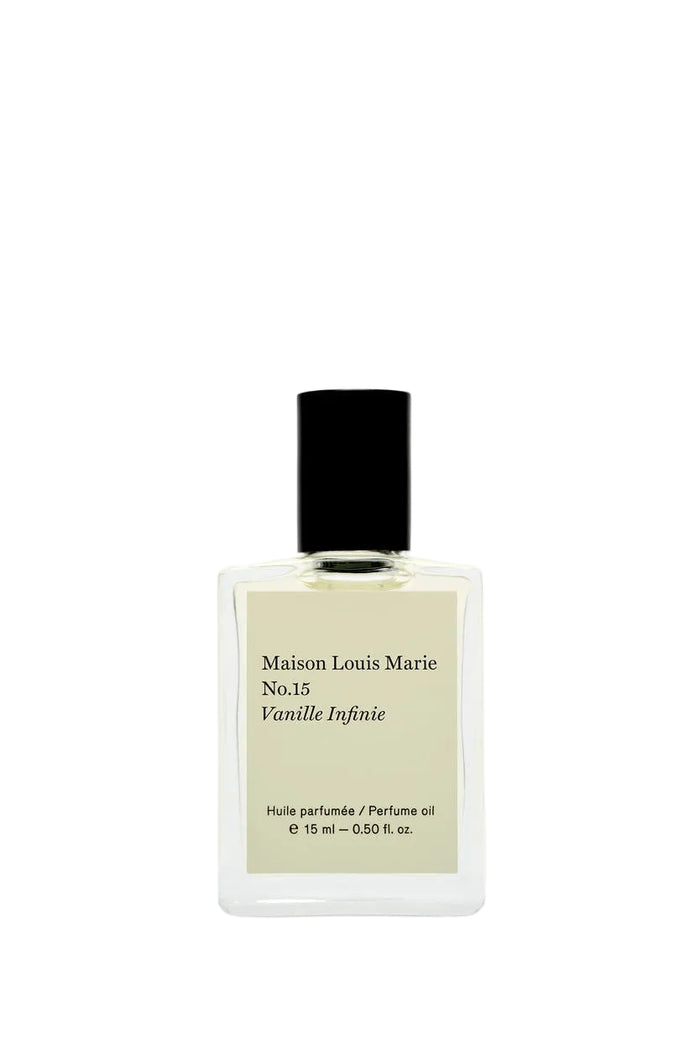 Perfume bottle labeled 'Maison Louis Marie No.15 Vanille Infinite' on a white background