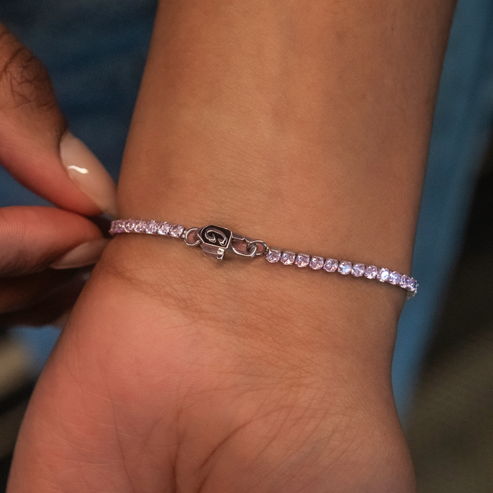 Pink Diamond Micro Tennis Bracelet in White Gold