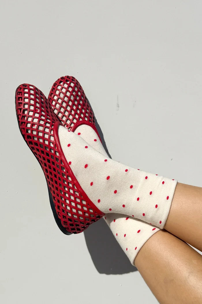 Polkadot Sneaker Socks (Cream/Red)