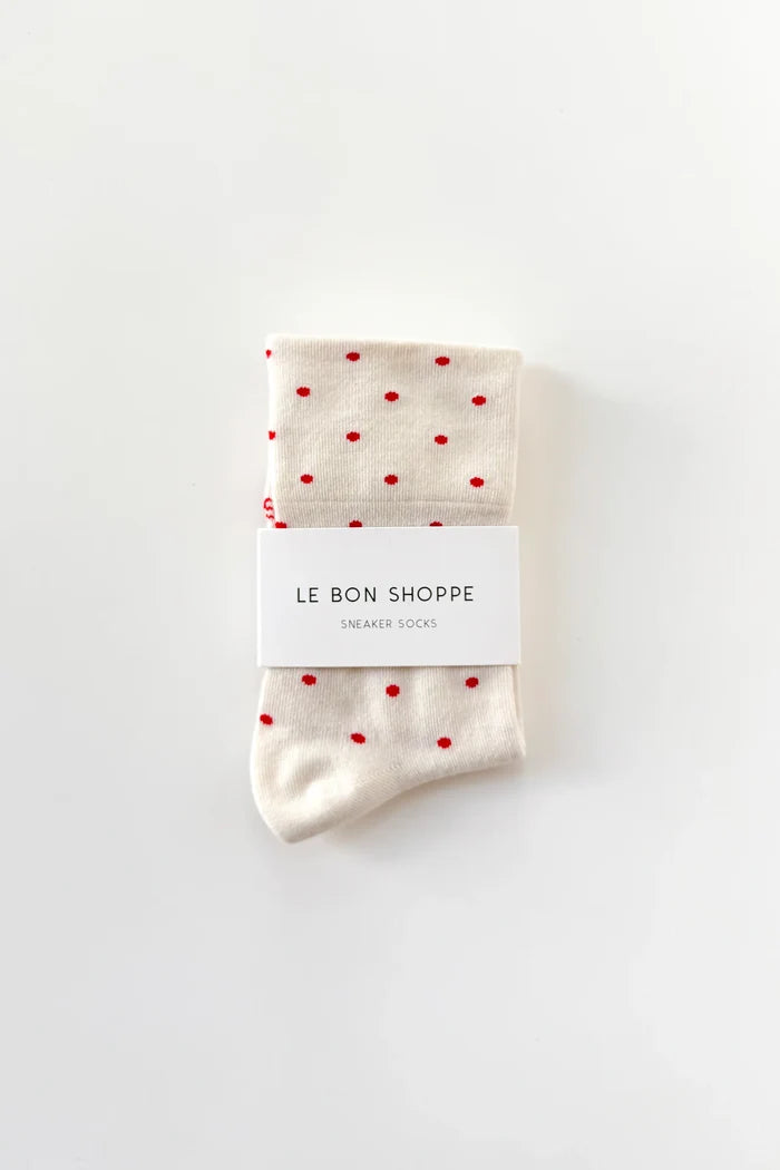 Polkadot Sneaker Socks (Cream/Red)