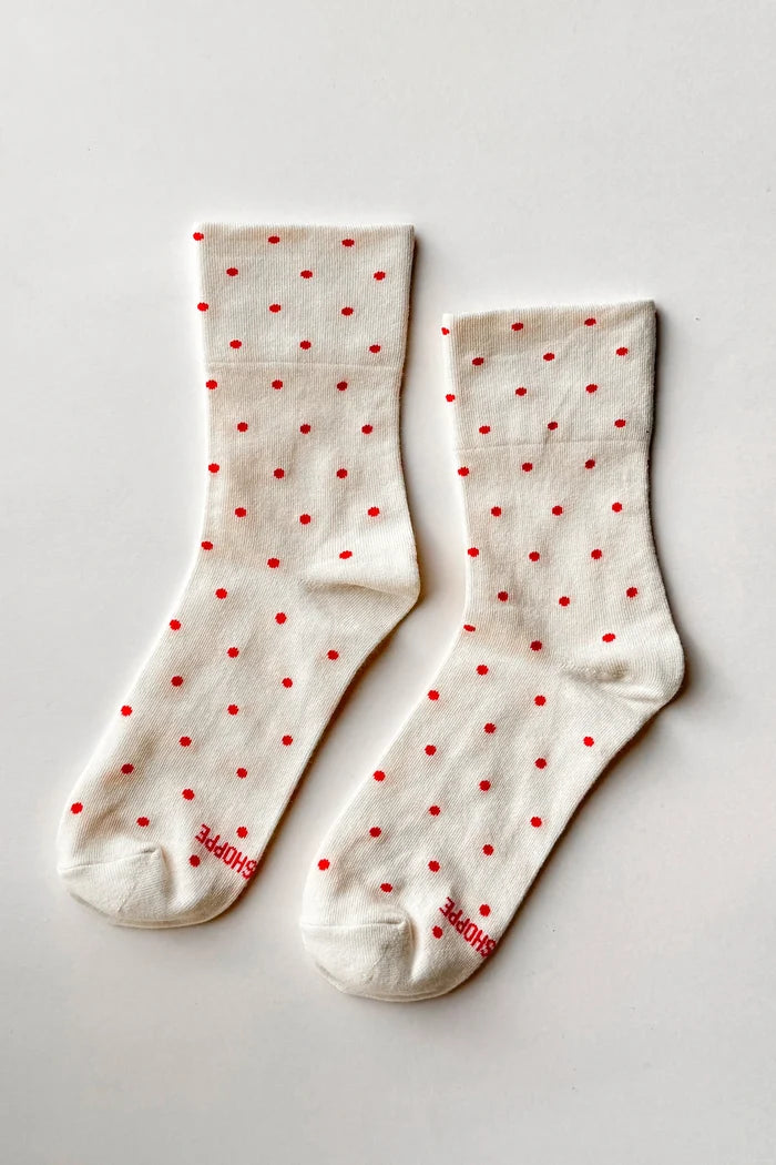 Polkadot Sneaker Socks (Cream/Red)