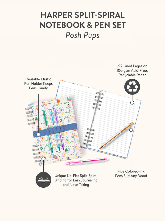 Posh Pups Harper Split-Spiral Notebook & Pen Set