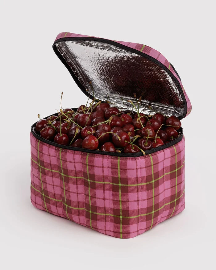 Puffy Lunch Bag (Azalea Pink Tartan)