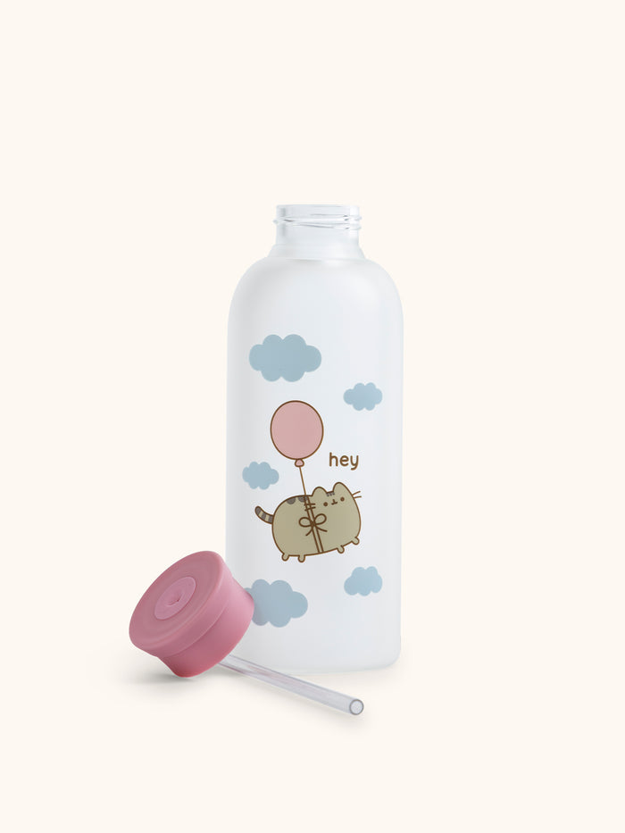 Pusheen Balloon Ride Glass Water Bottle with Straw