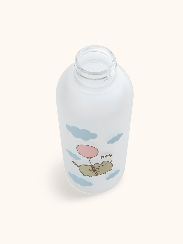 Pusheen Balloon Ride Glass Water Bottle with Straw