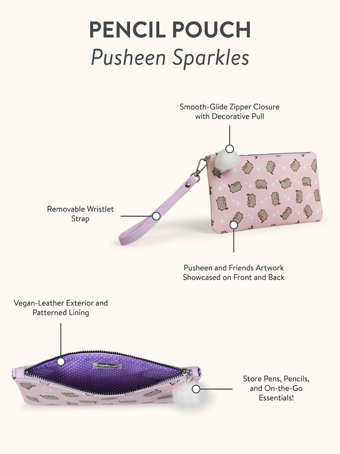 Pusheen Sparkles Medium Pencil Pouch with Wrist Strap & Decorative Pull