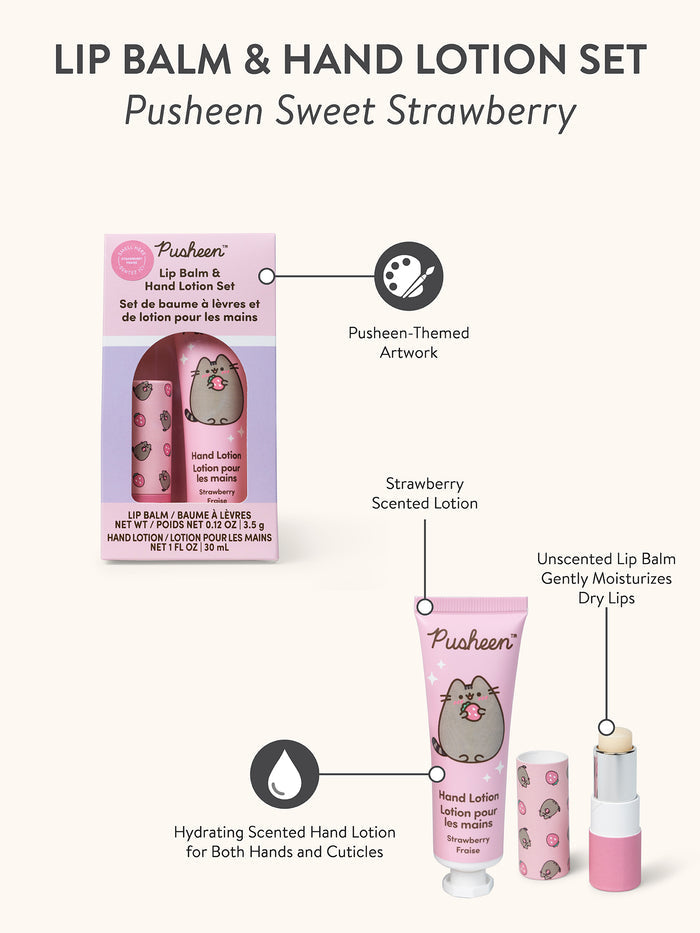 Pusheen Sweet Strawberry Lip Balm & Hand Lotion Set
