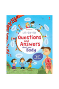 Book cover of 'Lift-the-flap Questions and Answers about your Body' with colorful illustrations on a blue background.
