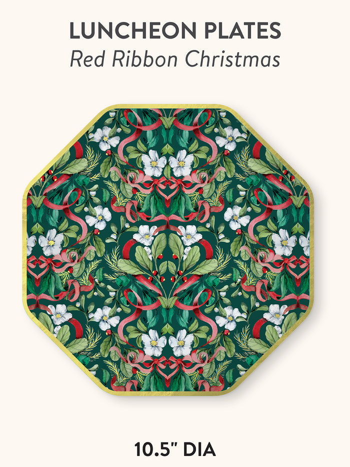 Red Ribbon Christmas Die-Cut Paper Luncheon Plate