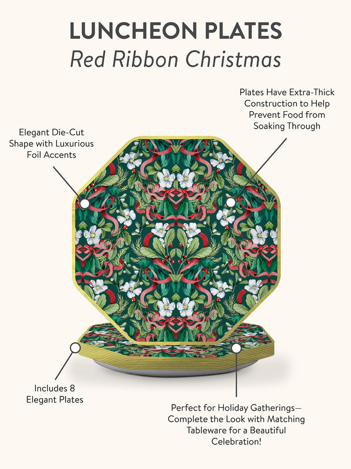 Red Ribbon Christmas Die-Cut Paper Luncheon Plate