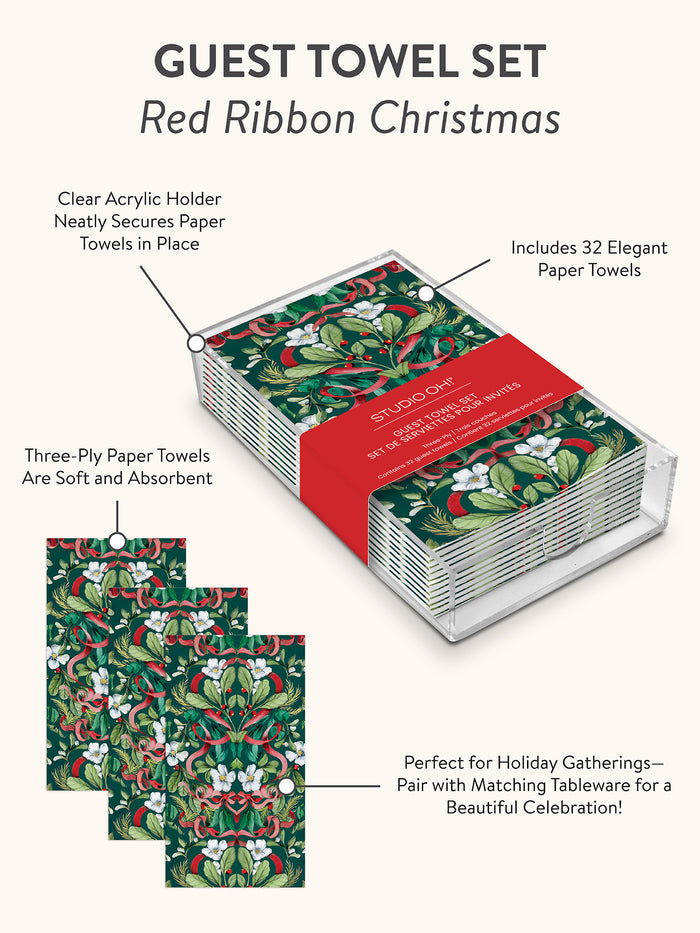 Red Ribbon Christmas Guest Towel Set