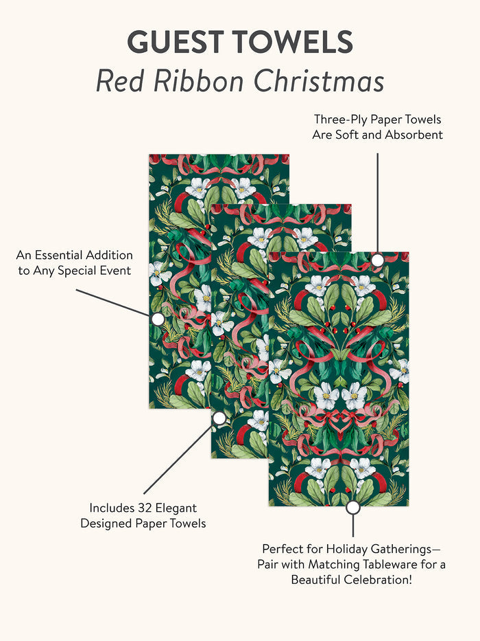 Red Ribbon Christmas Guest Towels
