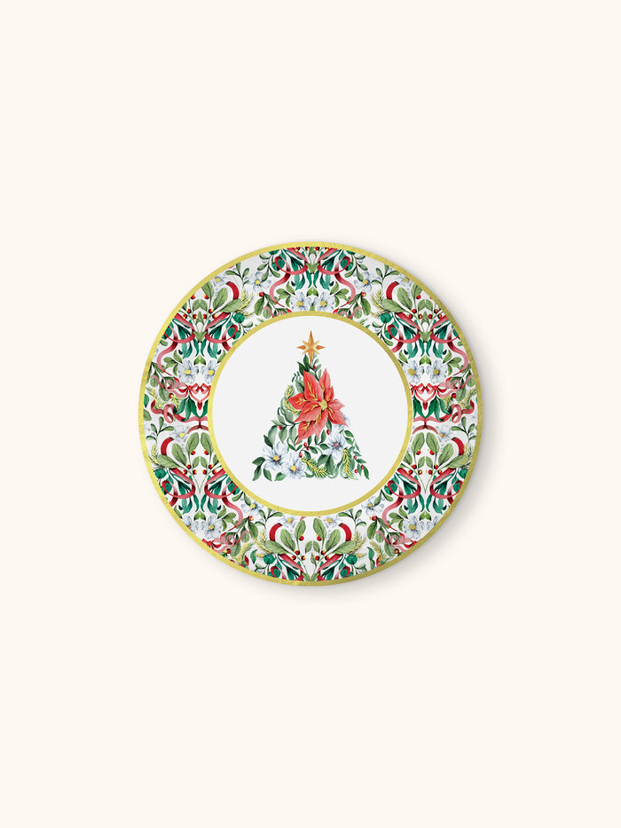 Red Ribbon Christmas Paper Dessert Plate