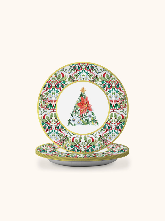 Red Ribbon Christmas Paper Dessert Plate