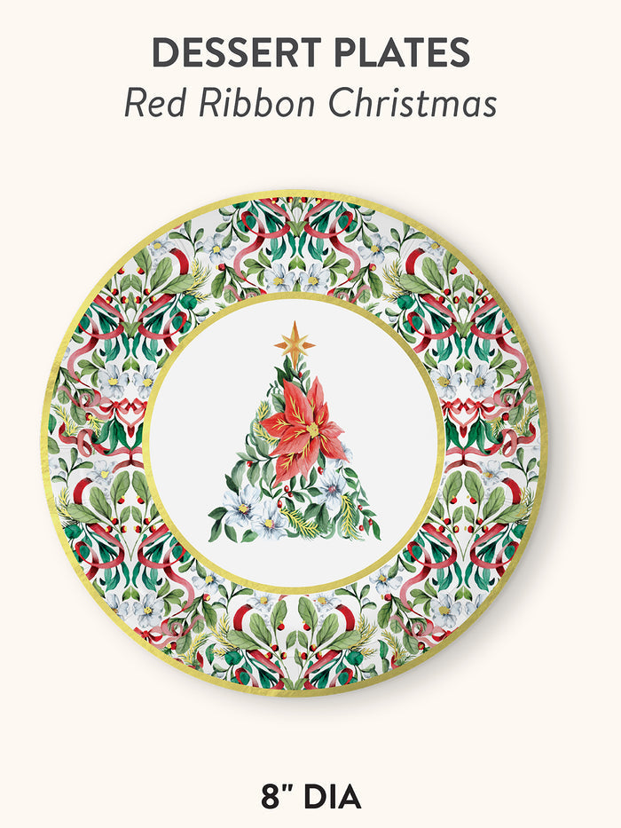 Red Ribbon Christmas Paper Dessert Plate