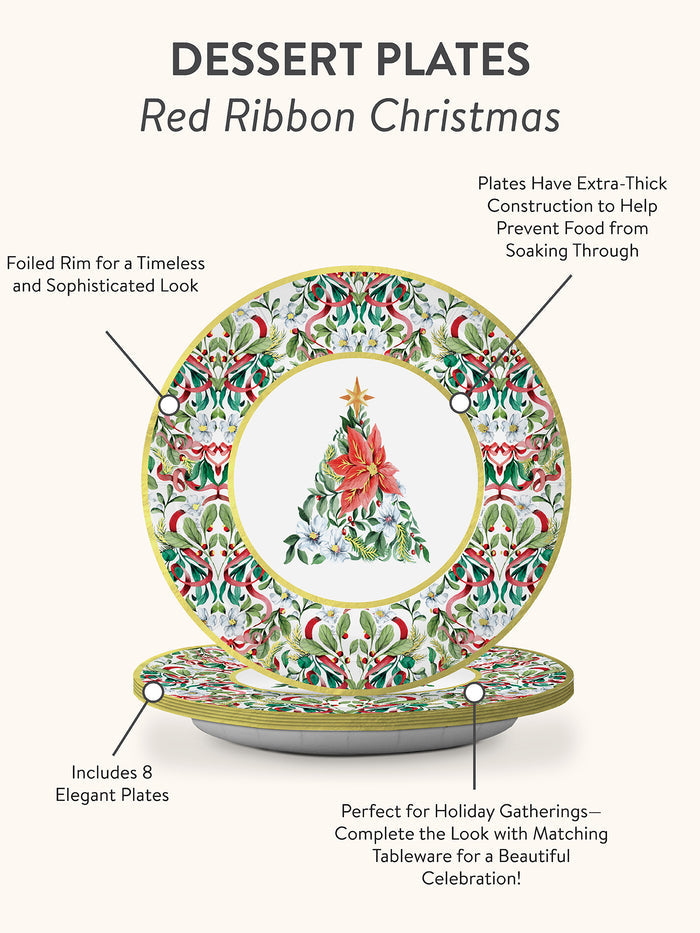 Red Ribbon Christmas Paper Dessert Plate
