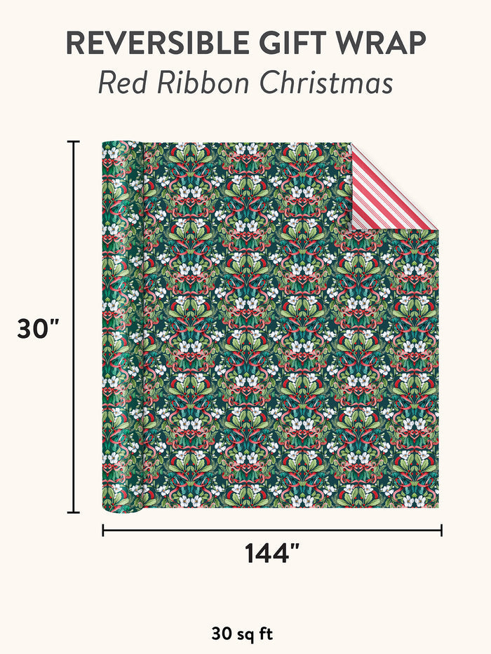Red Ribbon Christmas Reversible Gift Wrap