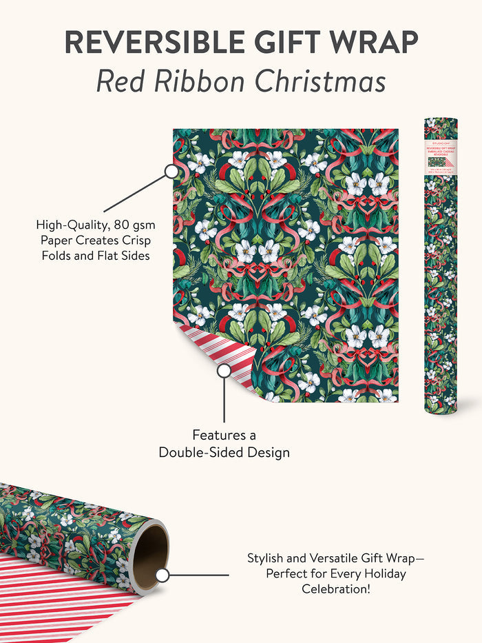 Red Ribbon Christmas Reversible Gift Wrap