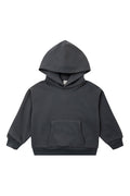 A dark blue pullover hoodie with a front kangaroo pocket, shown flat against a solid white background.