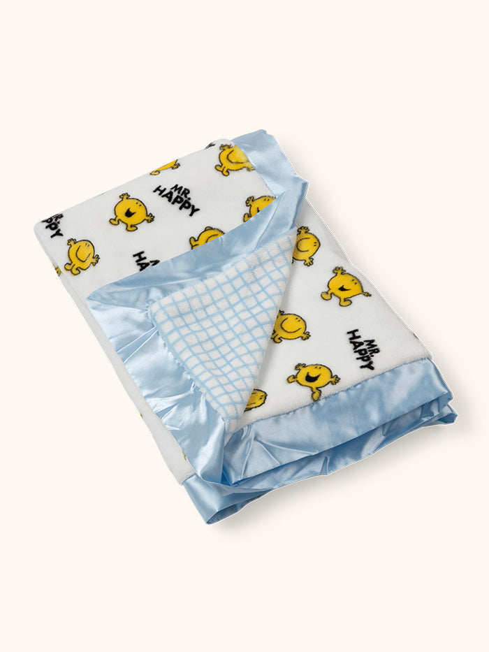 Mr. Happy Reversible Blanket folded with reverse side showing