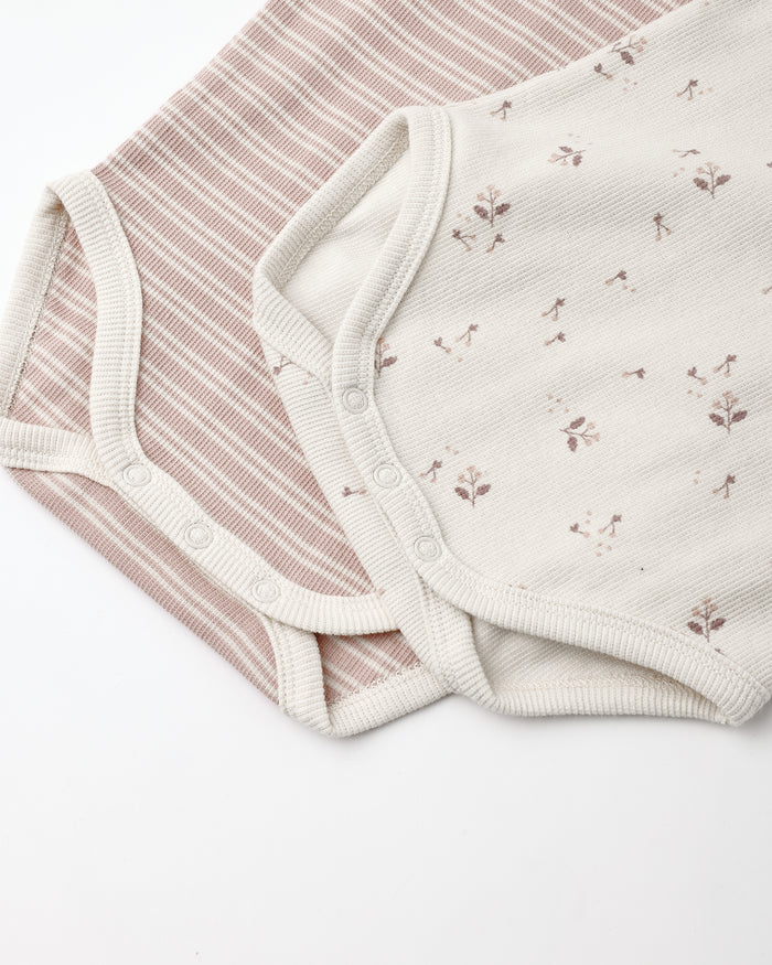 Ribbed Onesie Set (Dustry Rose Microstripe + Fall Ditsy)