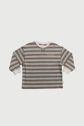 Striped long-sleeve shirt with brand logo on a white background