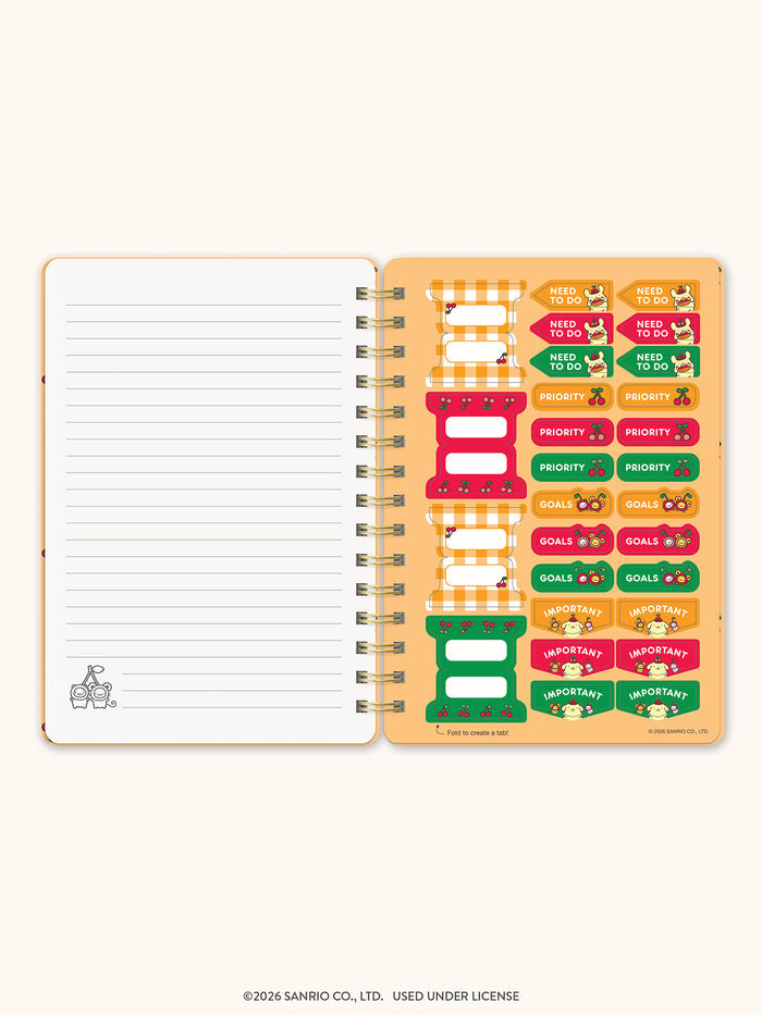 Sanrio Pompompurin Cherry Picnic Agatha Notebook with Pocket & Stickers
