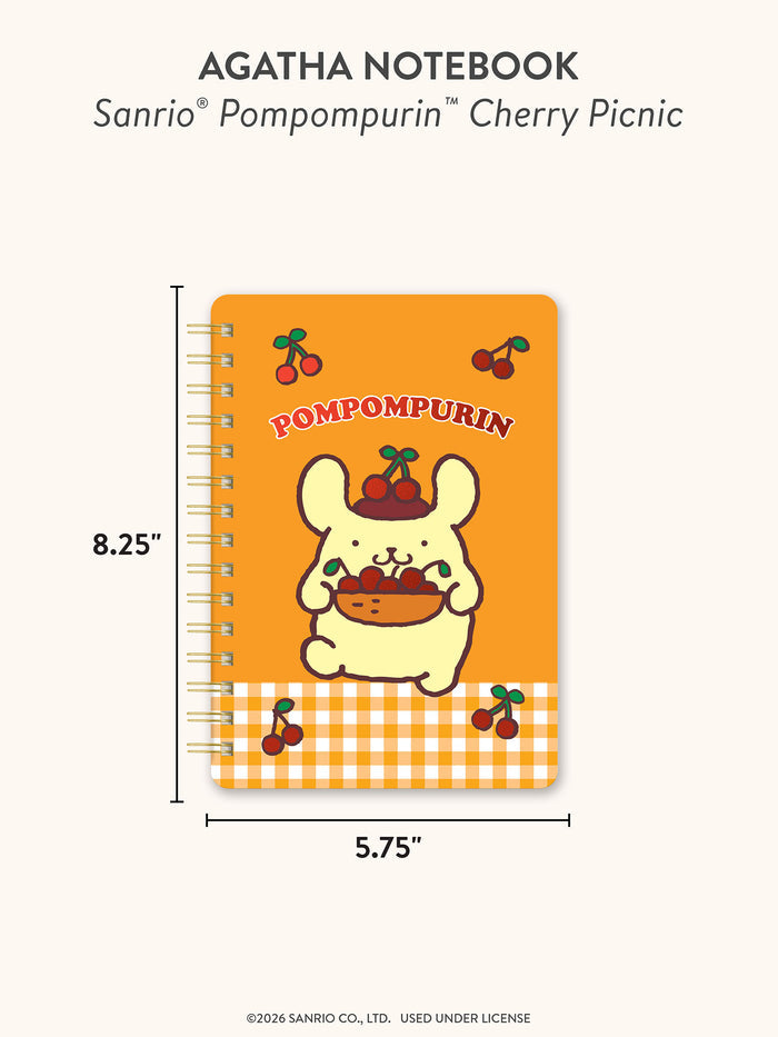 Sanrio Pompompurin Cherry Picnic Agatha Notebook with Pocket & Stickers