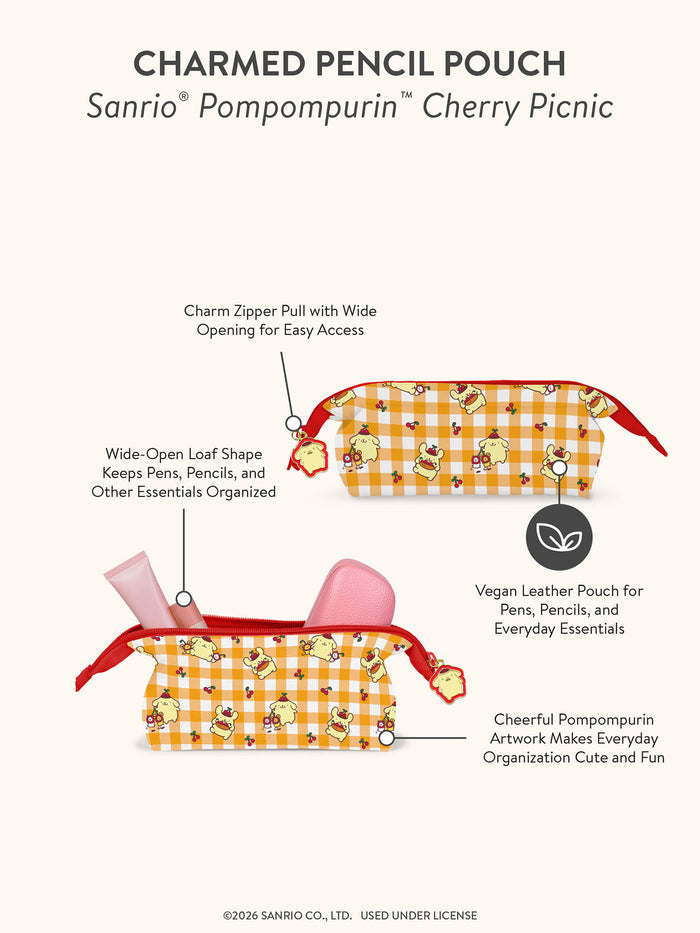 Sanrio Pompompurin Cherry Picnic Charmed Pencil Pouch