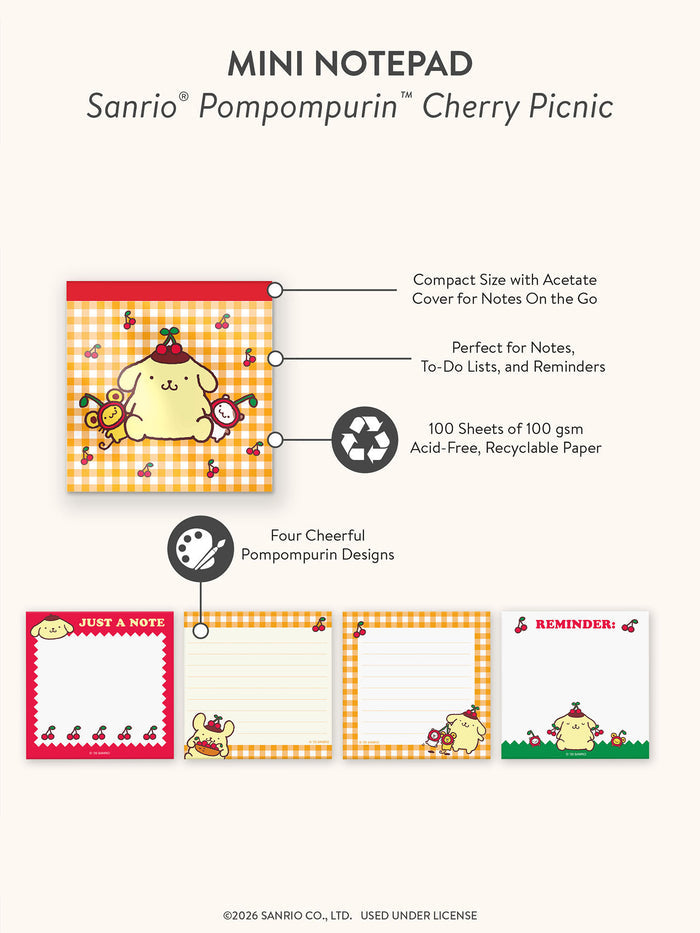 Sanrio Pompompurin Cherry Picnic Mini Notepad