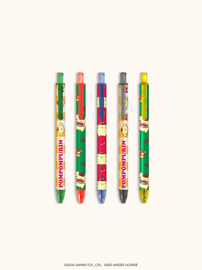 Sanrio Pompompurin Cherry Picnic Soft-Touch Gel Pen Set