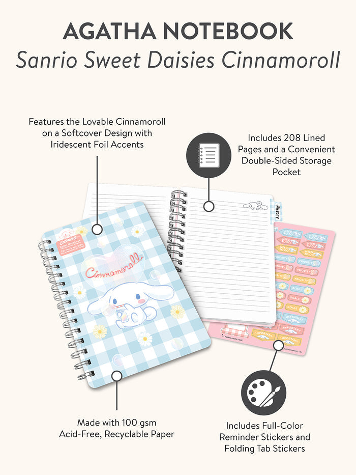 Sanrio Sweet Daisies Cinnamoroll Agatha Notebook with Pocket & Stickers