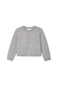 A light blue-gray knit cardigan sweater with a button-up front, displayed flat against a light gray background.
