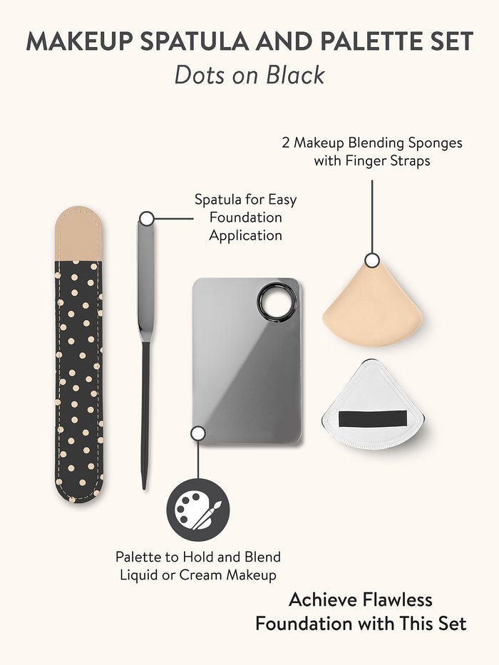 SCOOPS Beauty Makeup Spatula and Palette Set, Dots on Black
