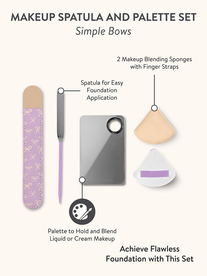 SCOOPS Beauty Makeup Spatula and Palette Set, Simple Bows