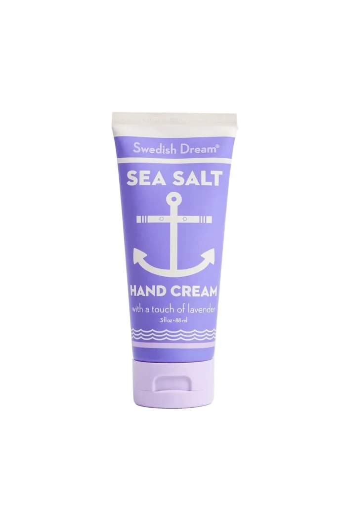 Purple tube of Swedish Dream Sea Salt Hand Cream on a white background