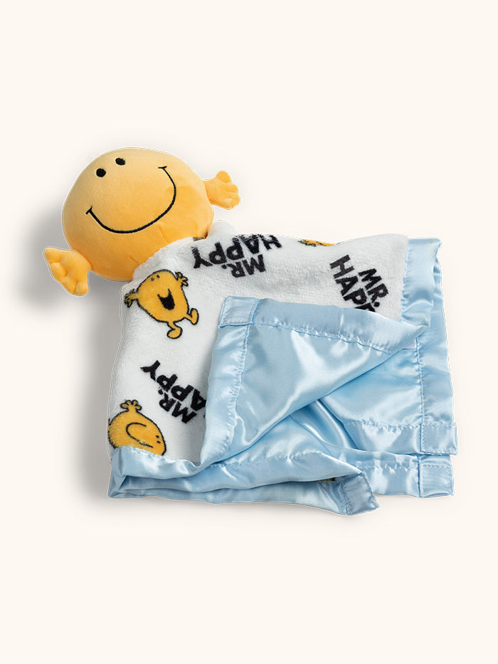 Mr. Happy security blanket with satin corner