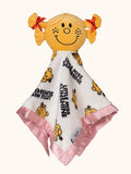 Little Miss Sunshine security blanket flat lay with little miss sunshine plush on top