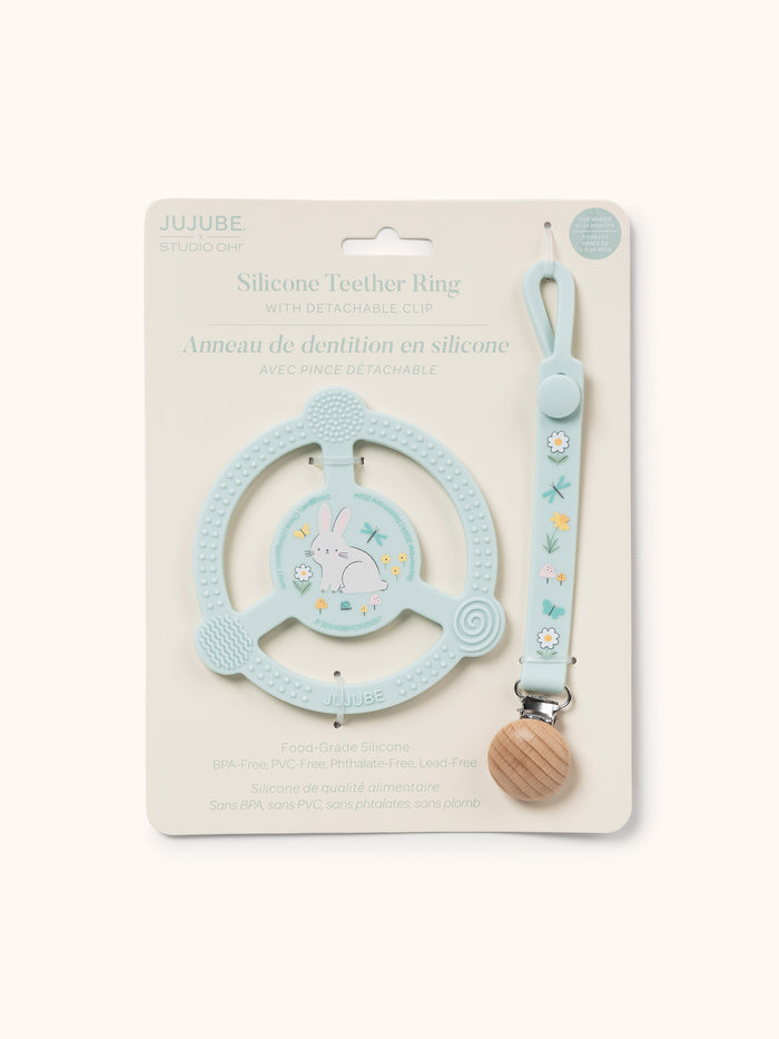 Silicone Teether Rings with Detachable Clips - Bunny Hollow