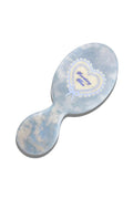Blue acetate hairbrush with lace heart illustrations that says 'Something Blue'