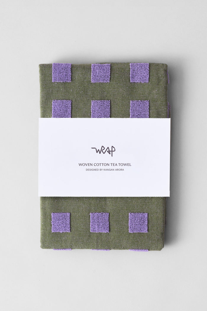 Squares Tea Towel (Olive/Lilac)