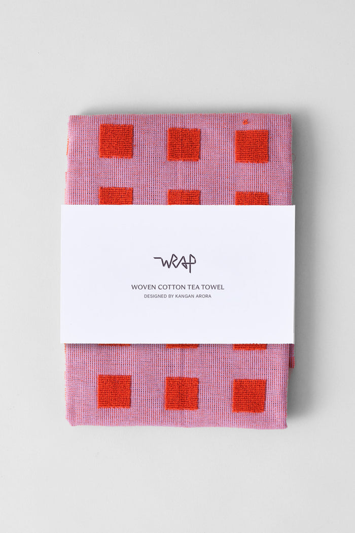 Squares Tea Towel (Warm Red/Lilac)