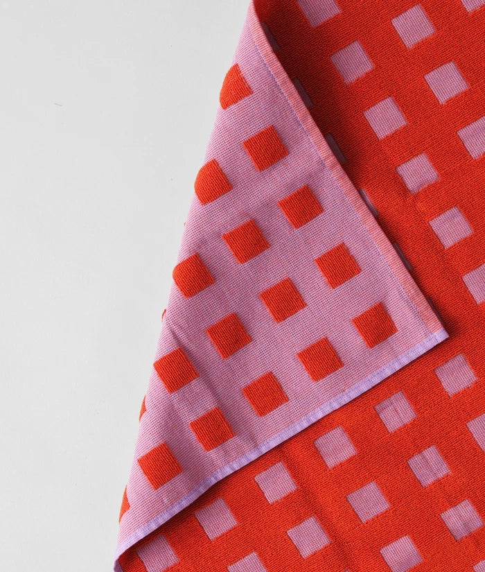 Squares Tea Towel (Warm Red/Lilac)