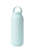 Light blue water bottle with a handle on a white background