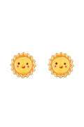 Sun-shaped earrings with a smiling face design on a white background