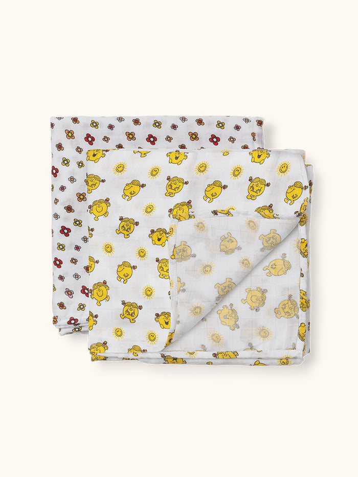 Little Miss SUnshine Swaddle Blanket set of two flat lay